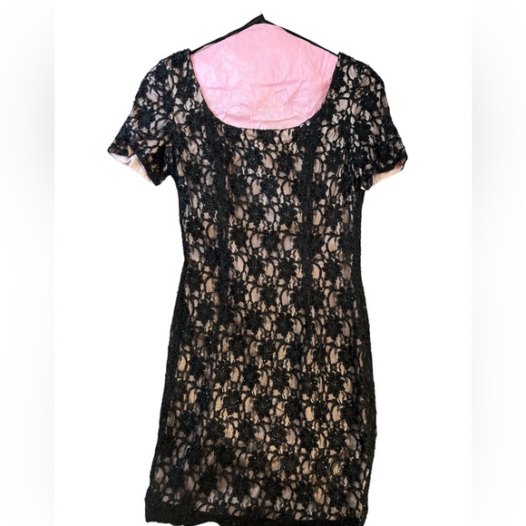 Jovani Dresses & Skirts - Jovani black lace  sequin dress with nude lining, short sleeves Sz 4